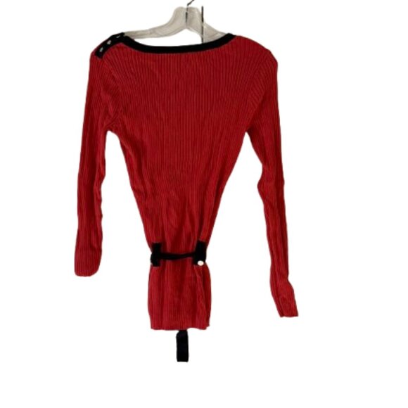 Loft Orange & Navy Sweater w/Gold Buttons on Shoulder & Tie Waist - M - Picture 2 of 6